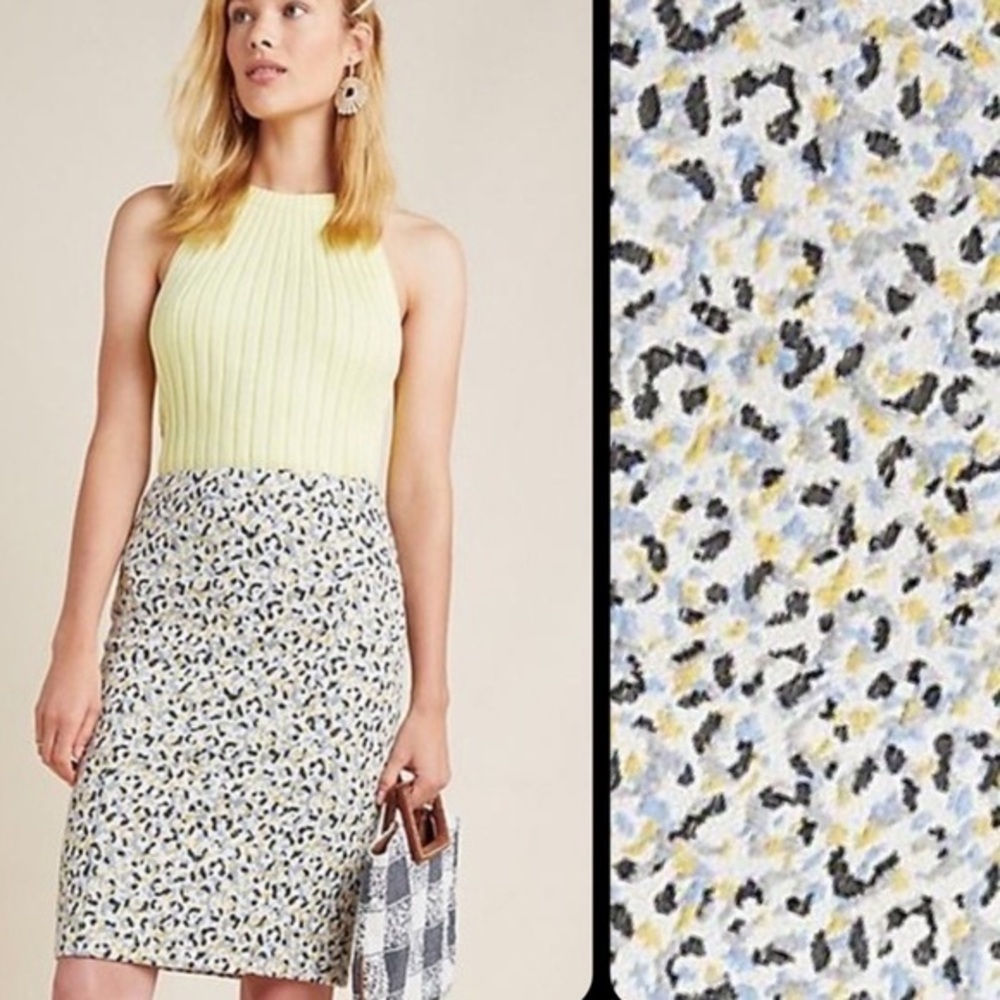 Anthropologie Maeve Jacquard Leopard Print Pencil Skirt Stretch Knit Size 1X